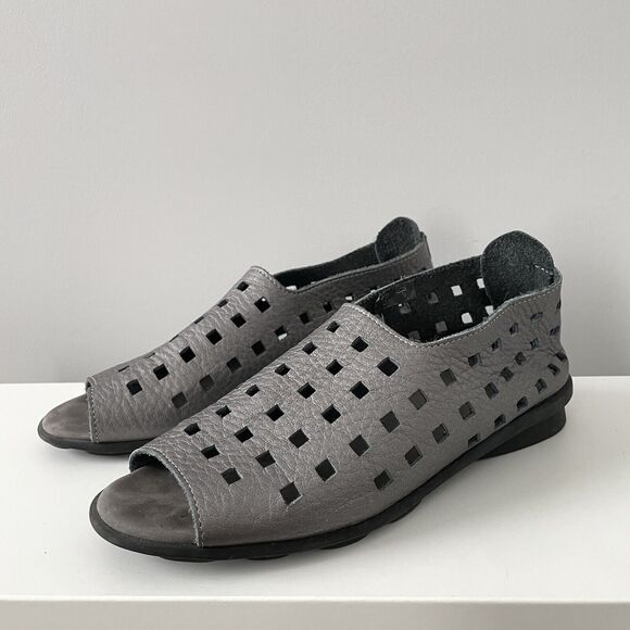 Arche Drick Slip On Metallic Silver Zip Heel Shoes Sandals Women's Sz 38 US 7 - Picture 1 of 8